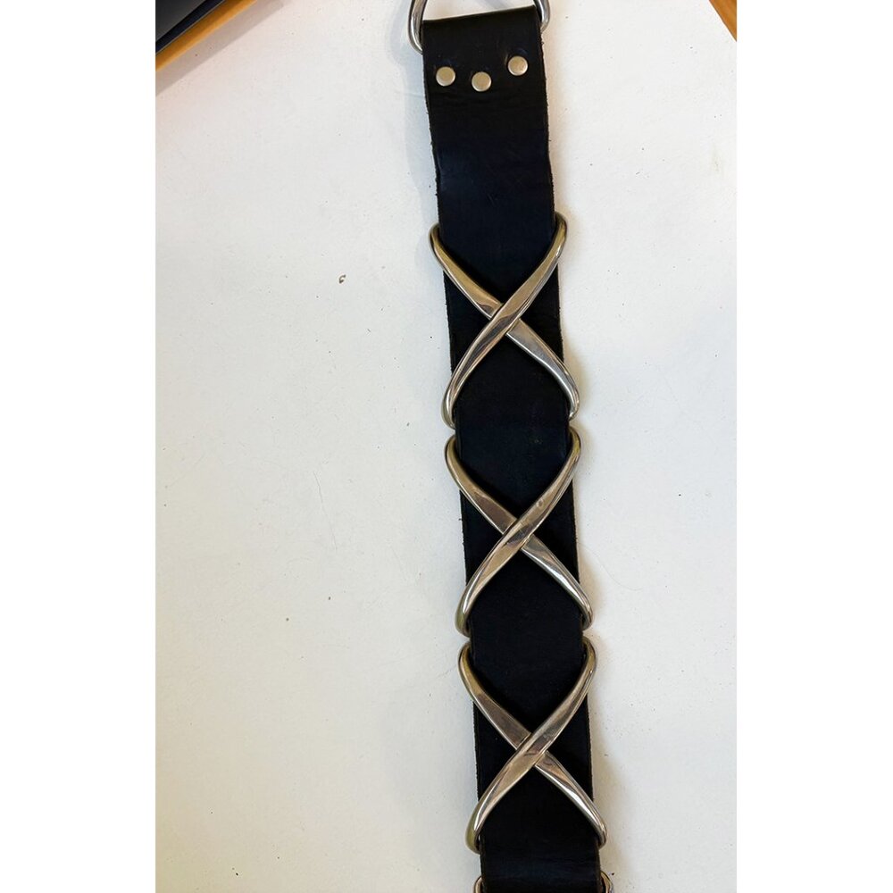 Black Leather and Silver Metal X's Belt